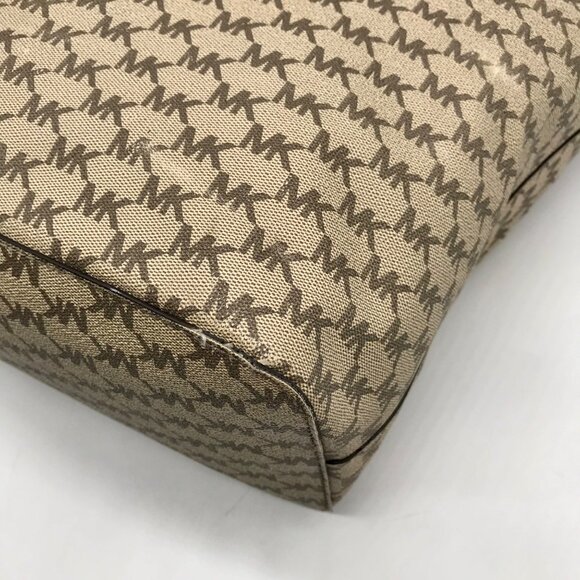 Michael Kors Beige Canvas And Red Leather Trim Monogram Tote Bag - Picture 8 of 10